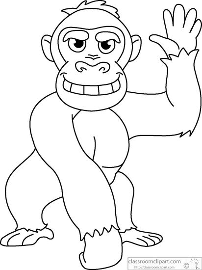 A line drawing of a cartoon gorilla waving. A line drawing of a cartoon gorilla waving.